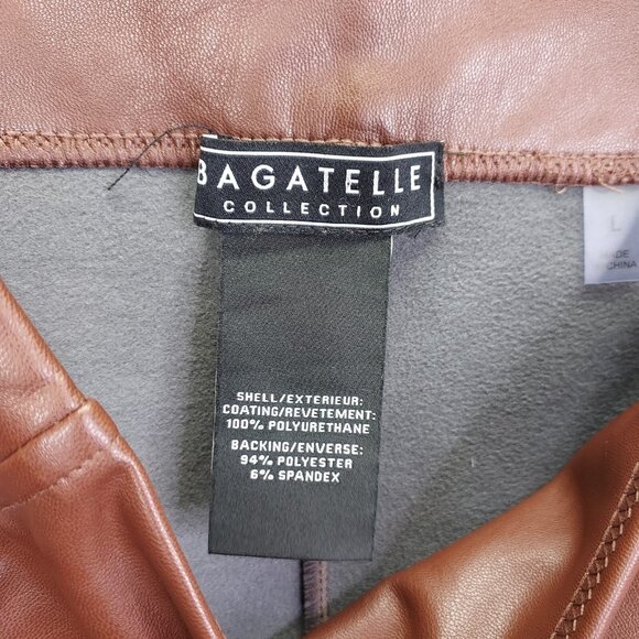 BAGATELLE Faux Leather Pants Women's L Tan Brown Stretch High Rise Pull On Lined - Picture 5 of 11